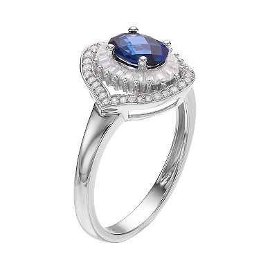 MASTERPIECE Sterling Silver Lab-Created Blue & White Sapphire Oval Halo Ring