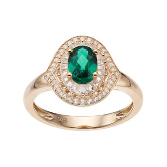 14k Gold Over Silver Lab-Created Emerald & White Sapphire Oval Halo Ring