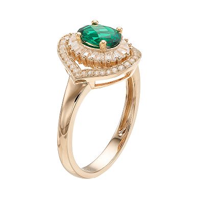 MASTERPIECE 14k Gold Over Silver Lab-Created Emerald & White Sapphire Oval Halo Ring