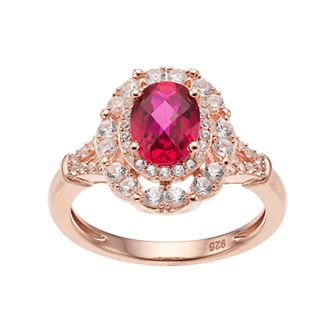 14k Rose Gold Over Silver Lab-Created Ruby & White Sapphire Oval Halo Ring