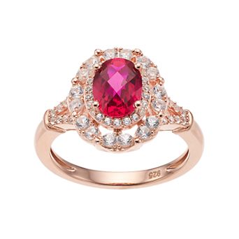 MASTERPIECE 14k Rose Gold Over Silver Lab-Created Ruby & White Sapphire Oval Halo Ring