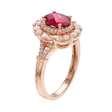 14k Rose Gold Over Silver Lab-Created Ruby & White Sapphire Oval Halo Ring