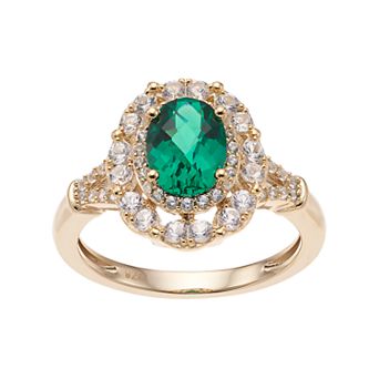 14k Gold Over Silver Lab-Created Emerald & White Sapphire Oval Halo Ring