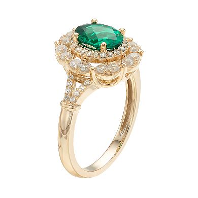 14k Gold Over Silver Lab-Created Emerald & White Sapphire Oval Halo Ring