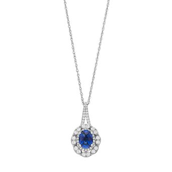 MASTERPIECE Sterling Silver Lab-Created Blue & Lab-Created White Sapphire Oval Pendant