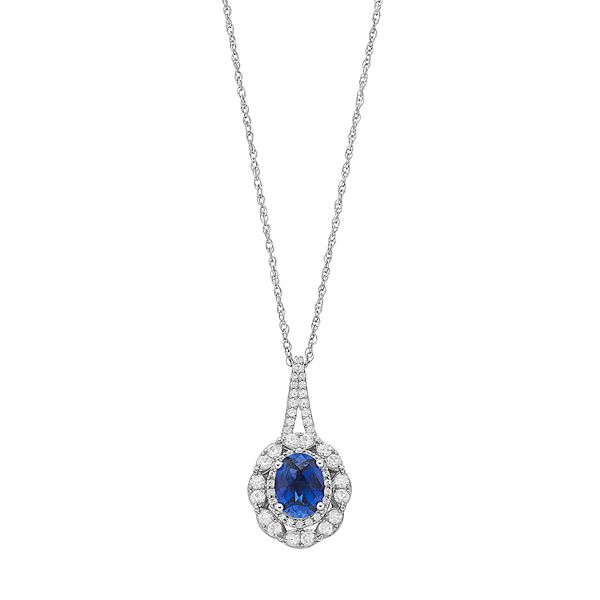 Sterling Silver Lab-Created Blue & Lab-Created White Sapphire Oval Pendant
