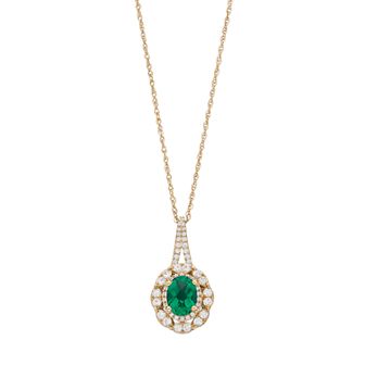 14k Gold Over Silver Lab-Created Emerald & Lab-Created White Sapphire Oval Pendant