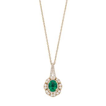MASTERPIECE 14k Gold Over Silver Lab-Created Emerald & Lab-Created White Sapphire Oval Pendant