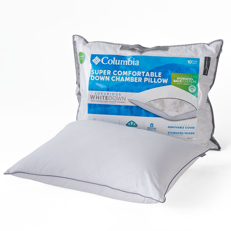 Columbia Soft / Medium Back & Stomach Sleeper Down Chamber Pillow, White, Q