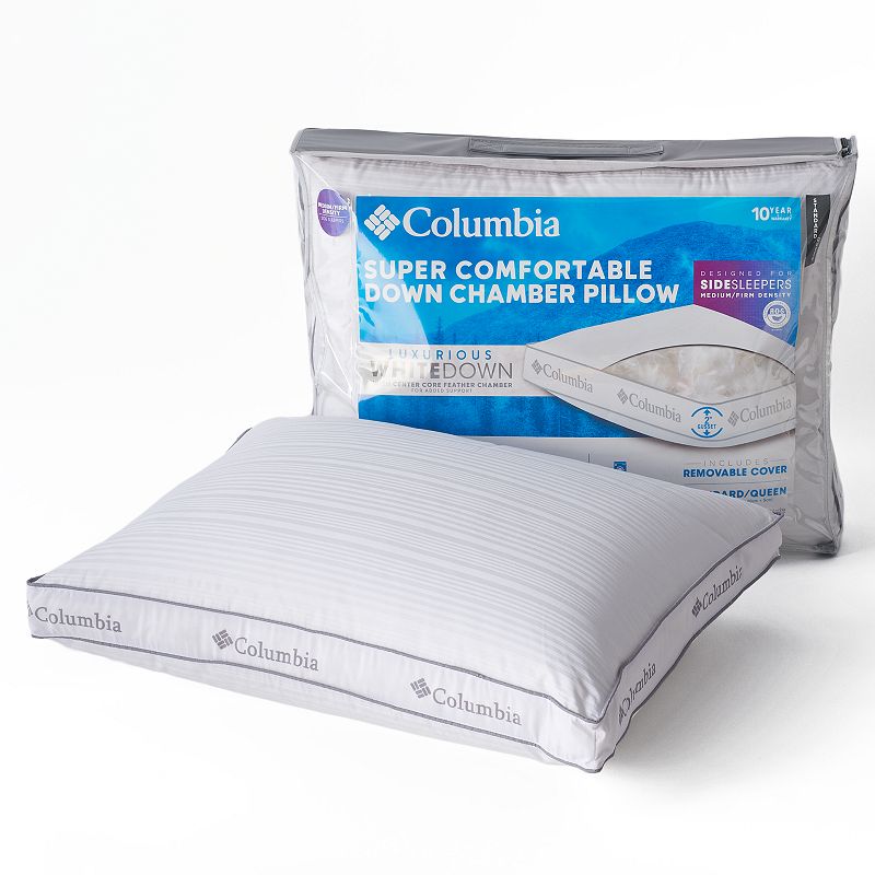 Columbia Medium / Firm Side Sleeper Down Chamber Pillow, White, King