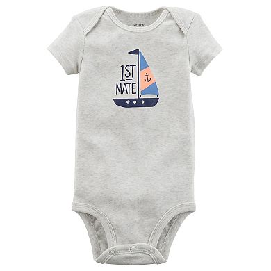 Baby Boy Carter's "1st Mate" Graphic Bodysuit, Embroidered Henley & Striped Shorts Set