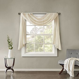 Madison Park Kaylee Solid Crushed Sheer Scarf Window Valance