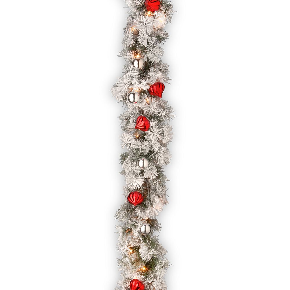9 ft. Pre-Lit Snowy Bristle Berry Garland with Clear Lights, Plug-In