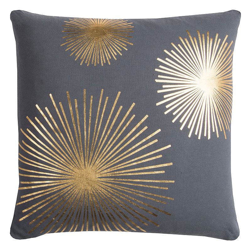 Rachel Kate Starburst 20  Poly Pillow with Cotton Cover-Gray/Metallic Gold