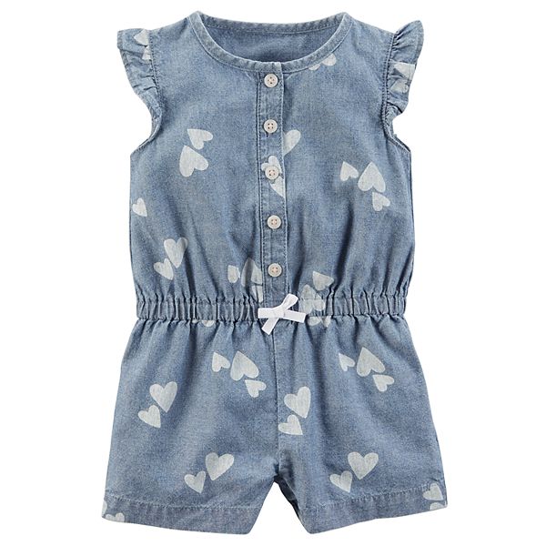 Carters Baby Girls Printed Chambray Romper