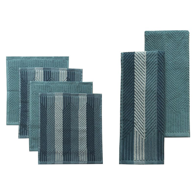 Food Network Striped Kitchen Towel & Dishcloth Multi-Pack, Turquoise/Blue, 