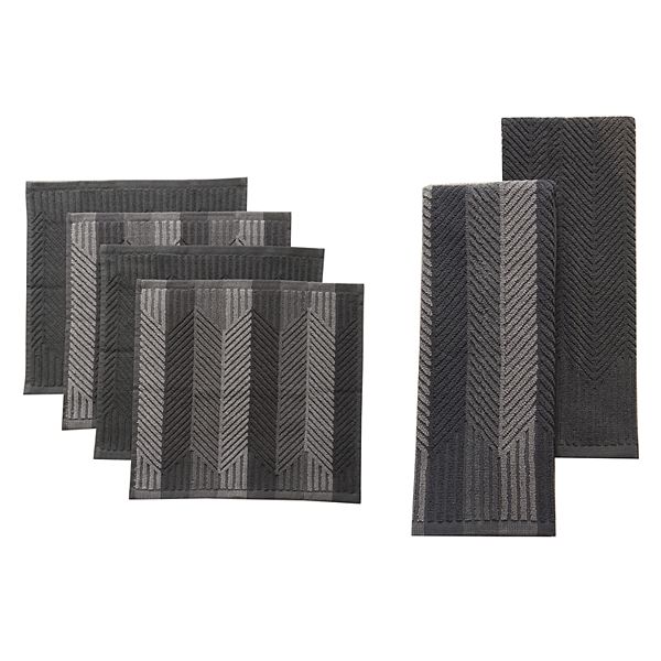 Food Network™ Striped Kitchen Towel & Dishcloth Multi-Pack - Grey