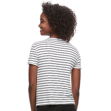 Juniors' SO® Striped Lace-Up Tee