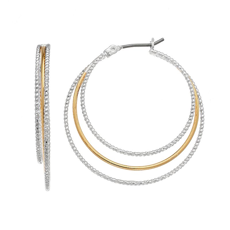 UPC 083355118460 product image for Napier Two Tone Textured Triple Hoop Earrings, Women's, multicolor | upcitemdb.com