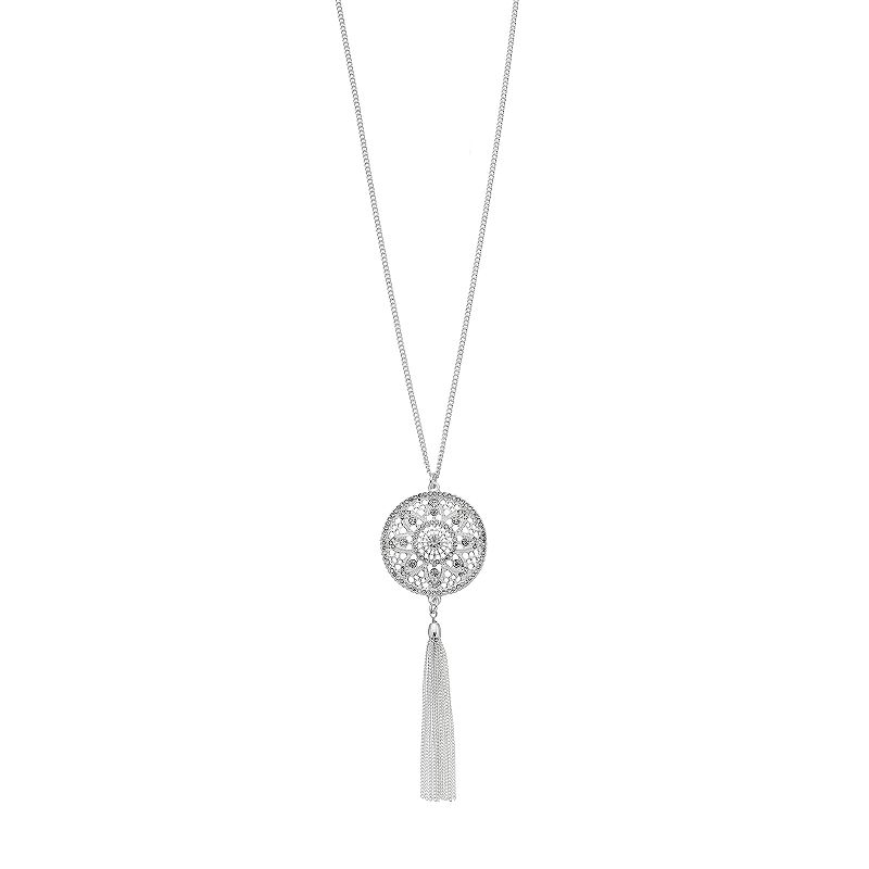 LC Lauren Conrad Long Disc & Tassel Pendant Necklace, Womens, Silver