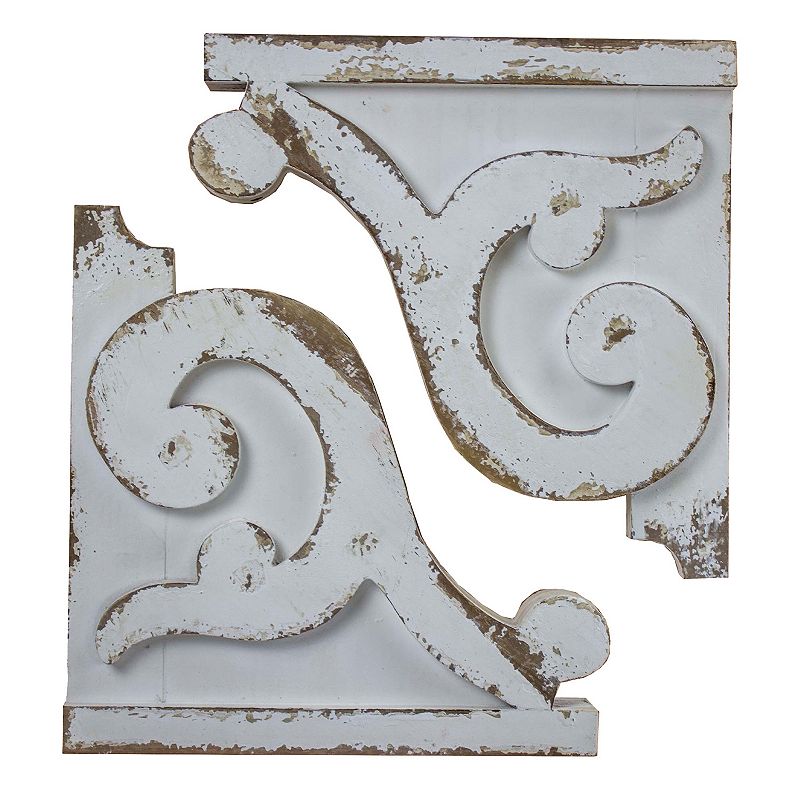 Shabby Chic Wood Wall Corbel 2-piece Set, White