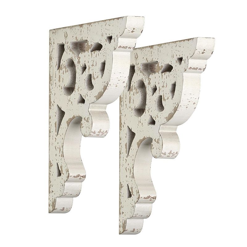 Distressed Wood Wall Corbel 2-piece Set, White