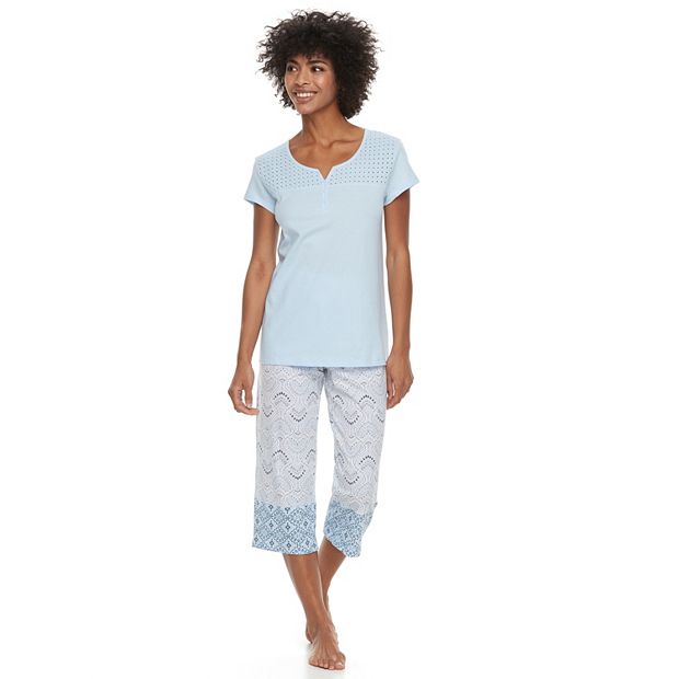 Women's Petite Croft & Barrow® Eyelet Trim Capri Pajama Set