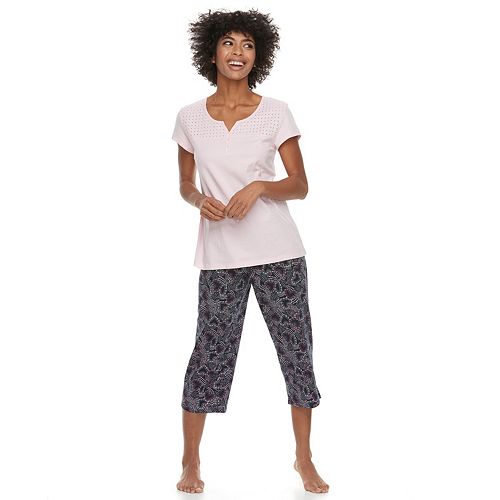 Women's Petite Croft & Barrow® Eyelet Trim Capri Pajama Set