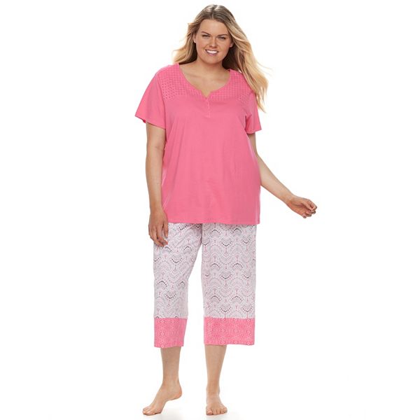 Plus Size Croft & Barrow® Eyelet Trim Capri Pajama Set