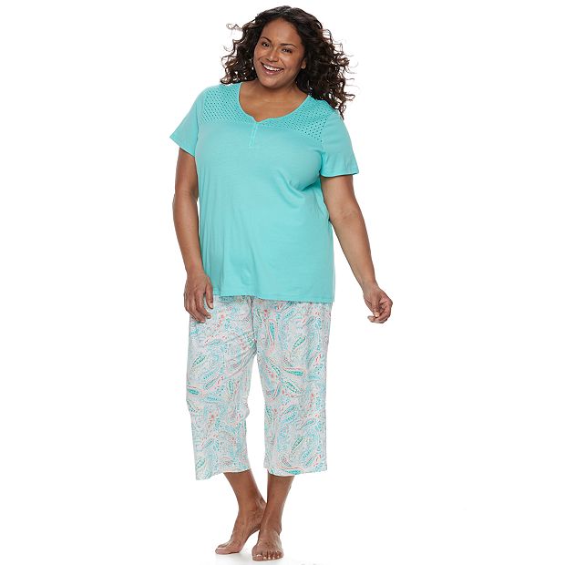 Plus Size Croft Barrow Eyelet Trim Capri Pajama Set