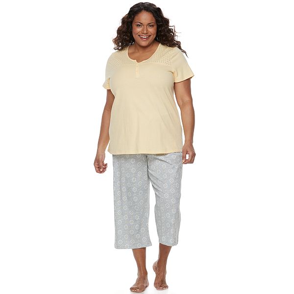 Plus Size Croft & Barrow® Eyelet Trim Capri Pajama Set