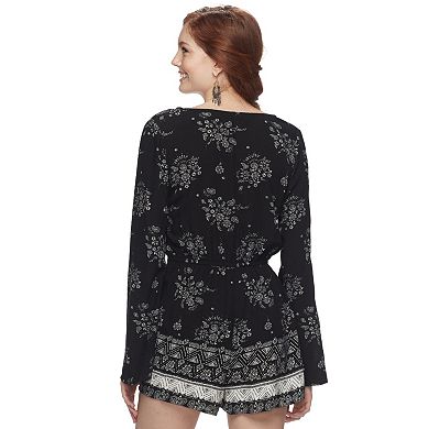 Juniors' Mudd® Floral Bell-Sleeve Romper
