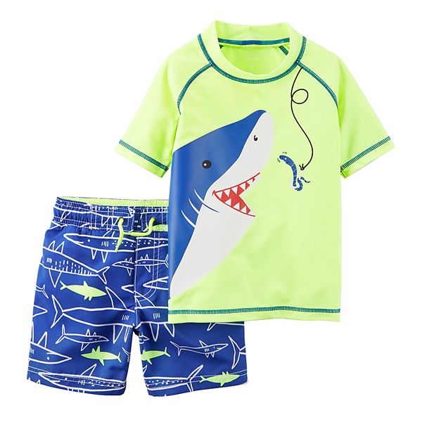 Toddler Boy Carter S Shark Rash Guard Swim Trunks Set