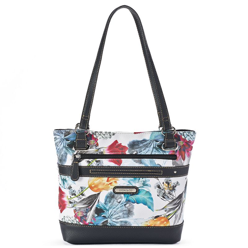 Stone & Co. Floral Print Leather Tote, White