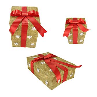 Northlight Pre-Lit Sisal Snowflake Gift Box Indoor / Outdoor Christmas Decor 3 pc Set
