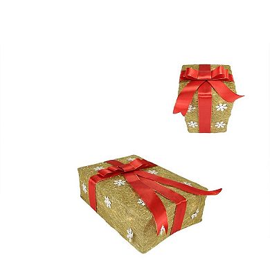 Northlight Pre-Lit Sisal Snowflake Gift Box Indoor / Outdoor Christmas Decor 3-piece Set
