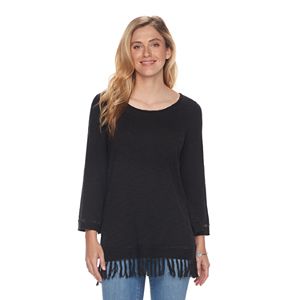 Women's SONOMA Goods for Life™ Fringe-Hem Scoopneck Sweater