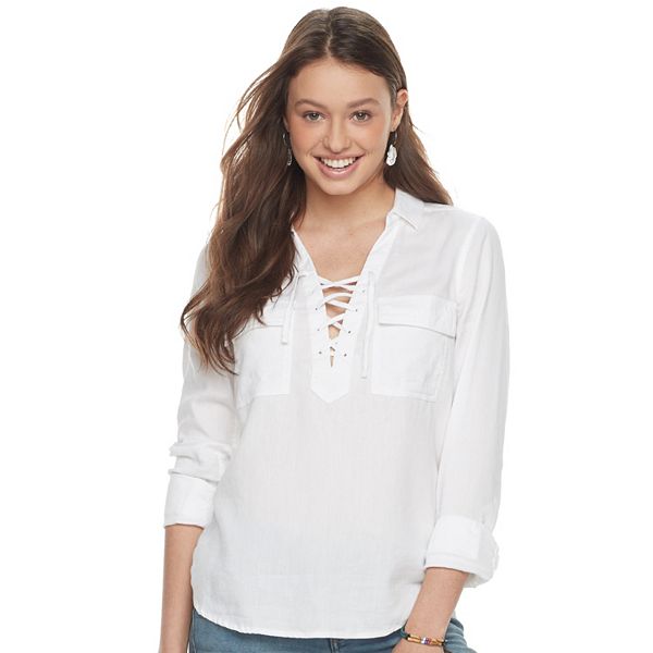 Juniors' SO® Lace-Up Utility Top