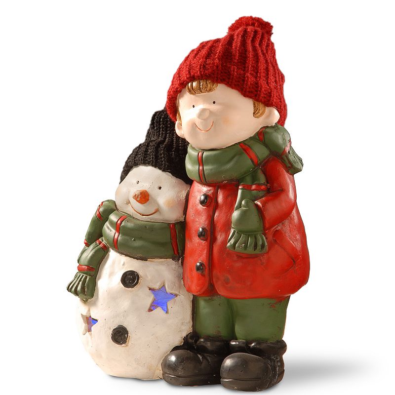 National Tree Company 15-in. Light-Up Boy & Snowman Floor Decor, Red