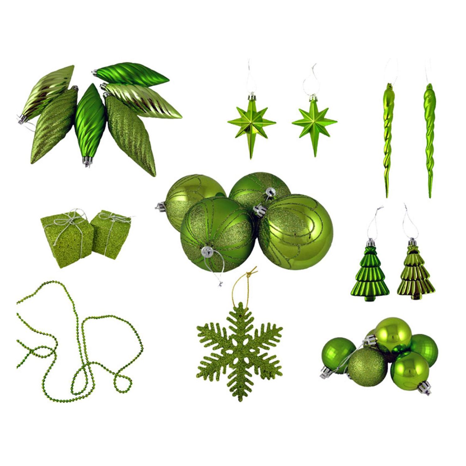 Green Shatterproof Christmas Ornament 125 Piece Set   3115697