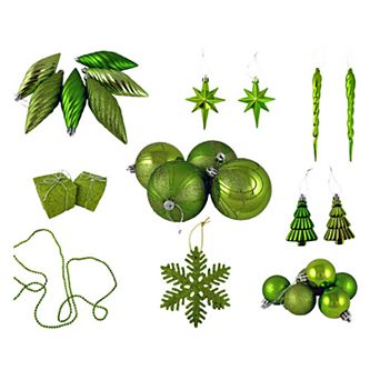 Green Shatterproof Christmas Ornament 125 pc Set