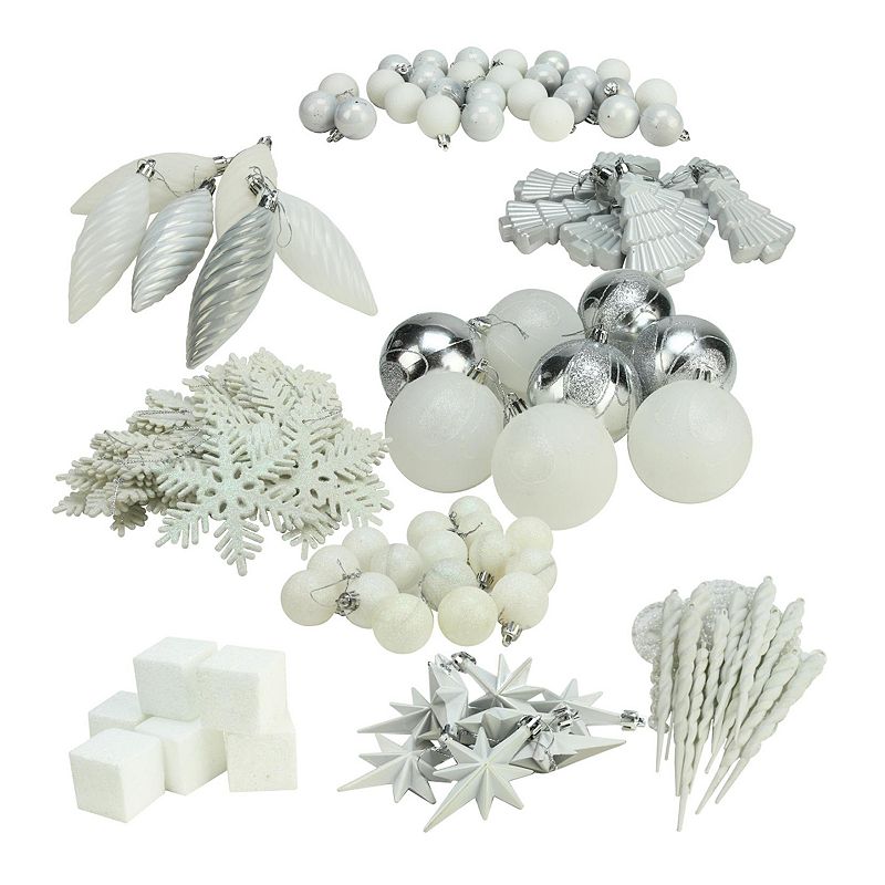 White Shatterproof Christmas Ornament 125-piece Set