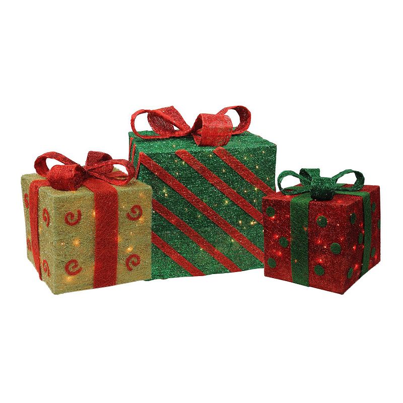 Northlight Pre-Lit Gift Box Indoor / Outdoor Christmas Decor 3-piece Set, M