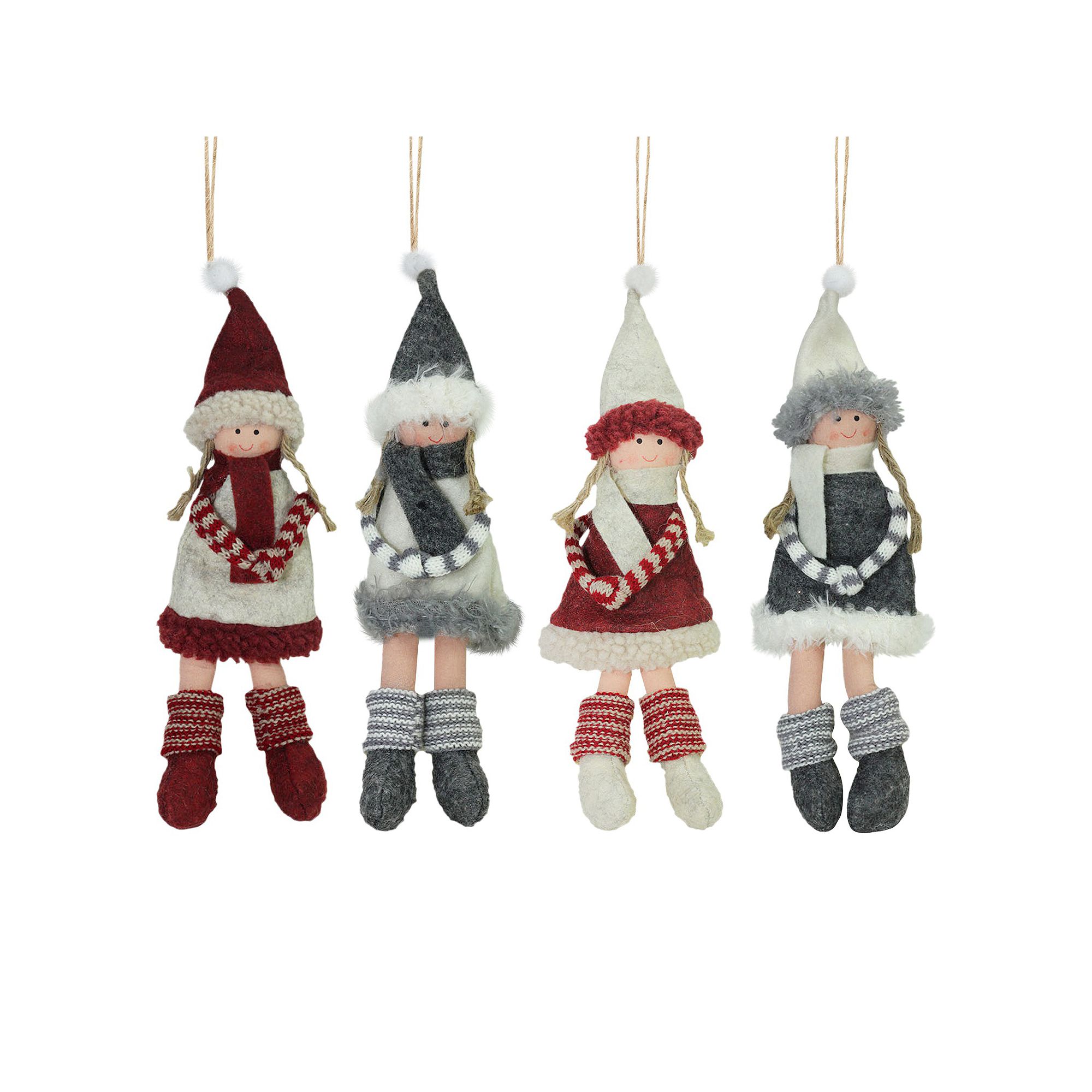 Northlight Plush Doll Christmas Ornament 4-piece Set, Red SKU:13134 sku 13134