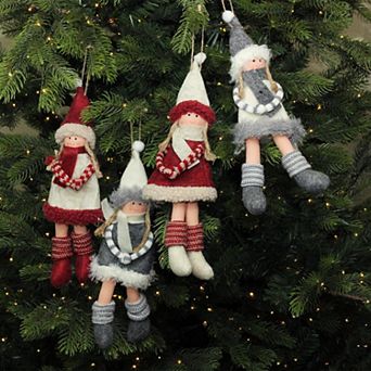 Northlight Plush Doll Christmas Ornament 4 pc Set