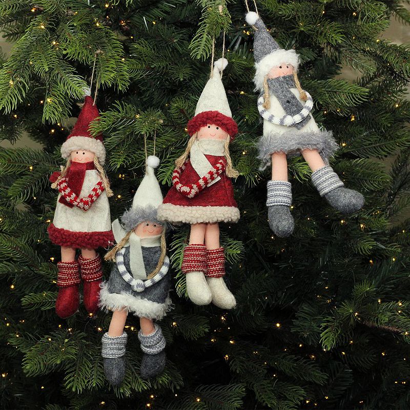 Northlight Plush Doll Christmas Ornament 4-piece Set, Red