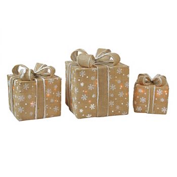 Northlight Pre Lit Burlap Gift Box Indoor Outdoor Christmas