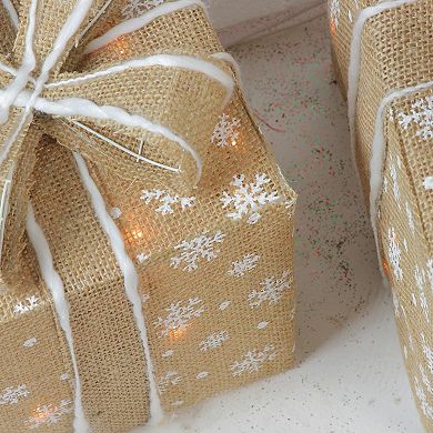 Northlight Pre-Lit Burlap Gift Box Indoor / Outdoor Christmas Decor 3-piece Set 