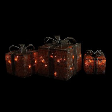 Northlight Pre-Lit Burlap Gift Box Indoor / Outdoor Christmas Decor 3-piece Set