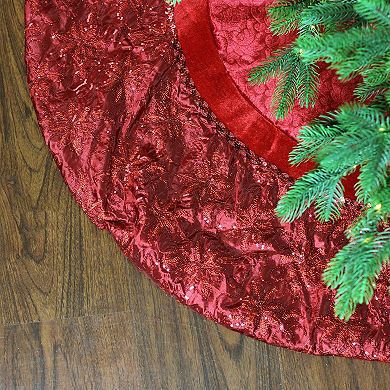 Northlight 60-in. Poinsettia Velveteen Christmas Tree Skirt